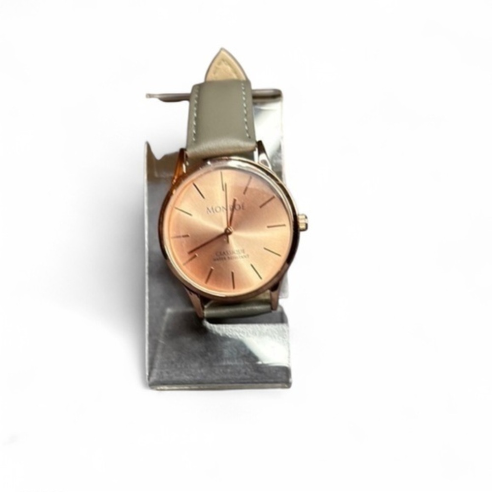 Monroe Classique Rose Gold Watch Gray Leather Strap Minimalist Quartz